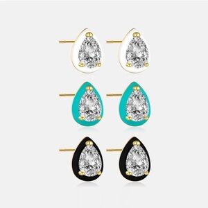 Anthro Avant Gard Artsy Bohemian Blue Flower On White Hot Glazed Mini Earrings